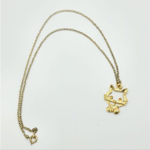 Vintage 18kt Gold cat head necklace - Picture 1 of 8